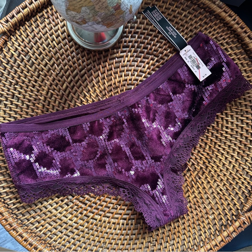 Victoria’s Secret Burgundy Purple “Sexy Cheeky” Lace Sequin Panties Size S New
